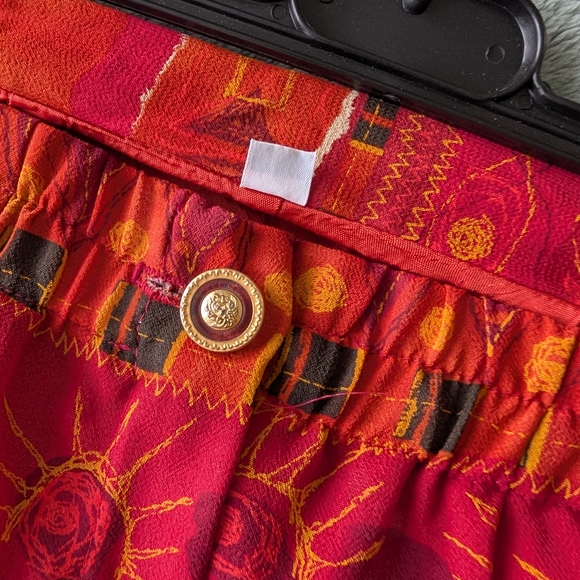 Vintage Bohemian Print Wide Leg Pants - Red and Orange Abstract Size Large - Picture 9 of 10